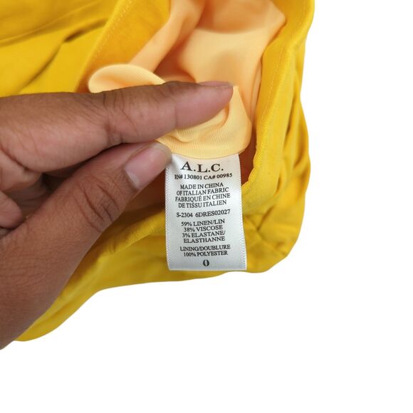 ALC Women 0 Apollo Dress Yellow Mini One Shoulder Linen Twisted Ruched Boned NEW - Picture 5 of 7